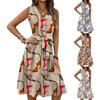 Women's Spring And Summer Casual V-Neck Sleeveless Waist Floral Print Midi Dress