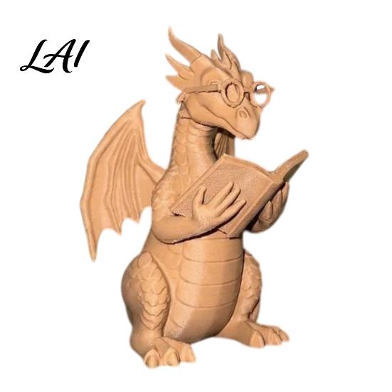 Whimsical Desk Accessory Reading Dragon Figurine with Glasses Statue 3D Printed Lover Gift Bookshelf Decor Desktop Ornament for Book Lovers