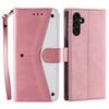 For Samsung Galaxy S25 FE Leather Case Splicing Stitching Wallet Phone Cover with Wrist Strap