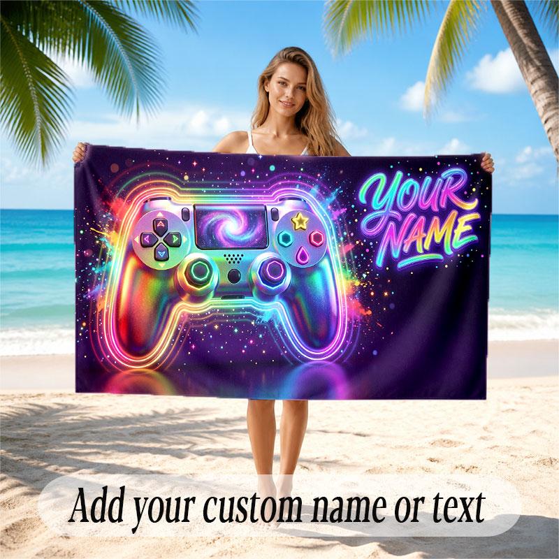Game Controller Theme Beach Towel Personalized Custom Name & Text Soft Quick Dry Beach Towel for Swimming Travel