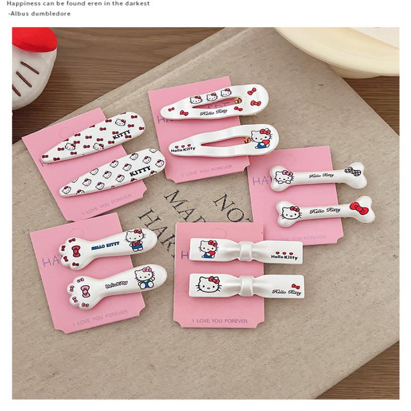 2/5 шт. Заколки для волос Hello Kitty, Треугольные волнистые заколки, Заколки-уточки, Аксессуары для волос, Милые и крутые, Серебристые кошки, Каваий
