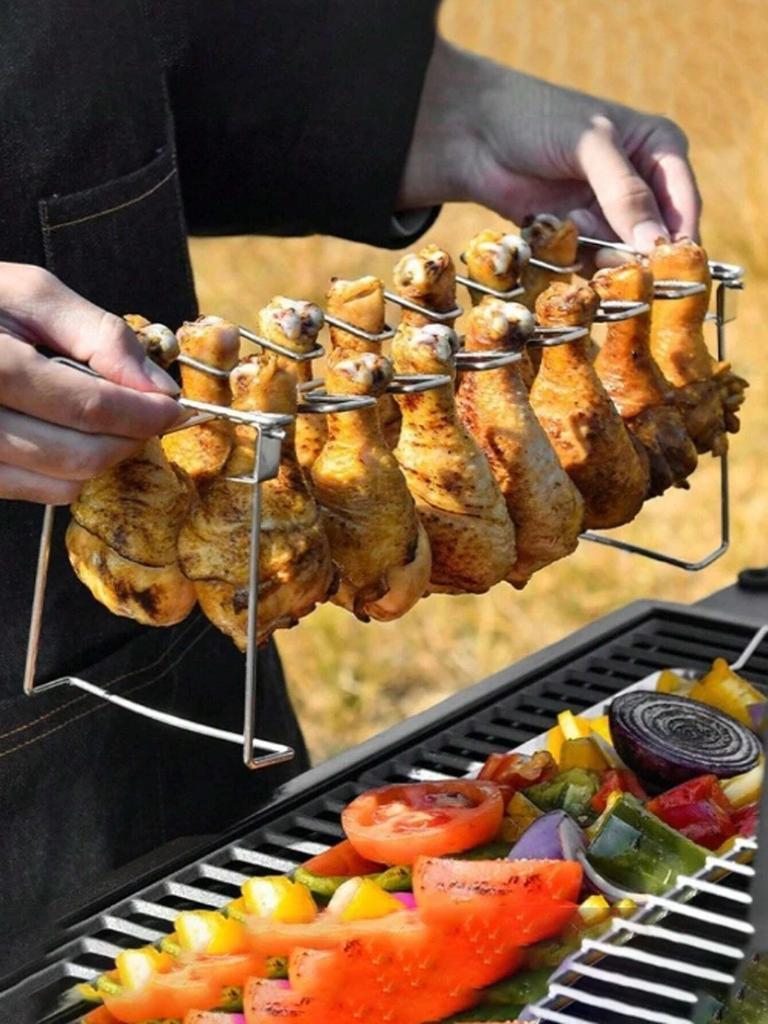 BBQ Chicken Wing and Leg Rack 14 Slot Stainless Steel Chicken Leg Grill Rack Chicken Drumstick Roaster For Oven Grill