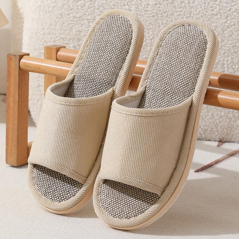Women's and Men's Cotton Linen Anti-Slip Indoor Slippers for Spring and Autumn