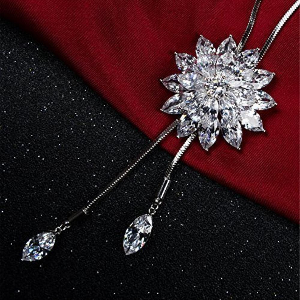 Модные украшения, хрустальный цветок, длинная цепочка, стильное ожерелье с подвеской для женщин и девочек