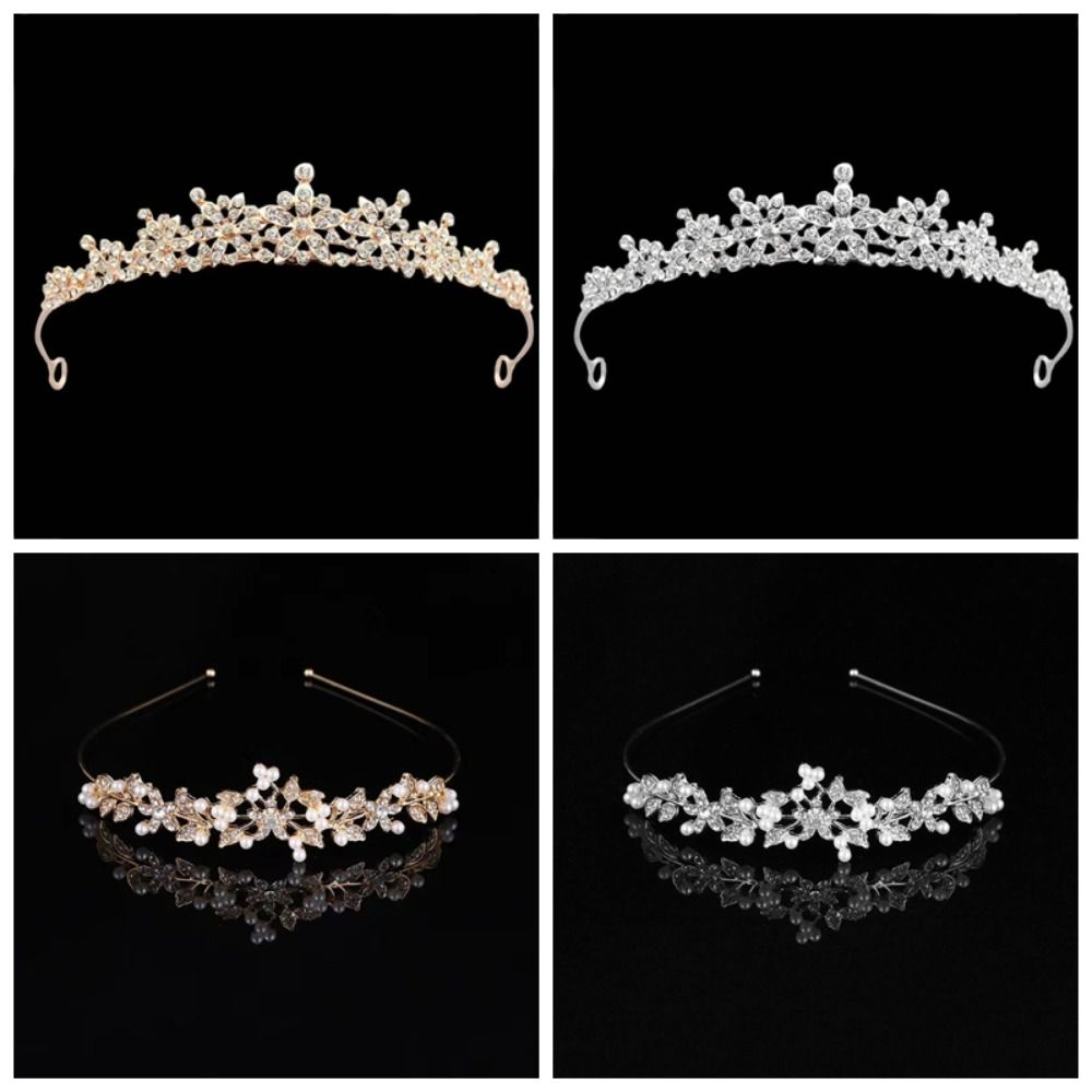 2pcs Sparkling Rhinestone Queen Crown Bride Headdress Wedding Jewelry Birthday Party