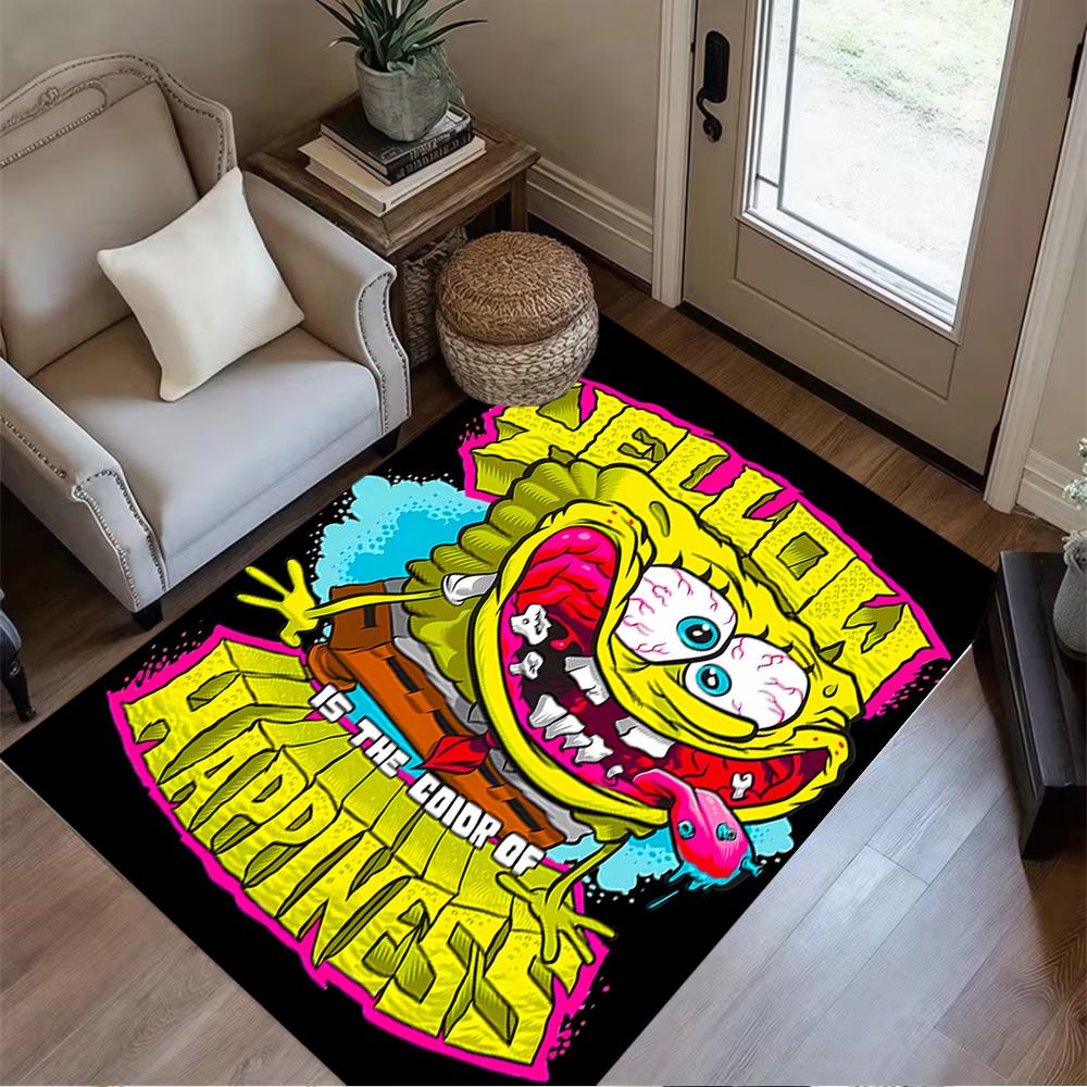 Yellow Spongebob Happiness Area Rug Design for Foyer Dining Room Study room Hallway Anti-slip Rug Decorate Offices