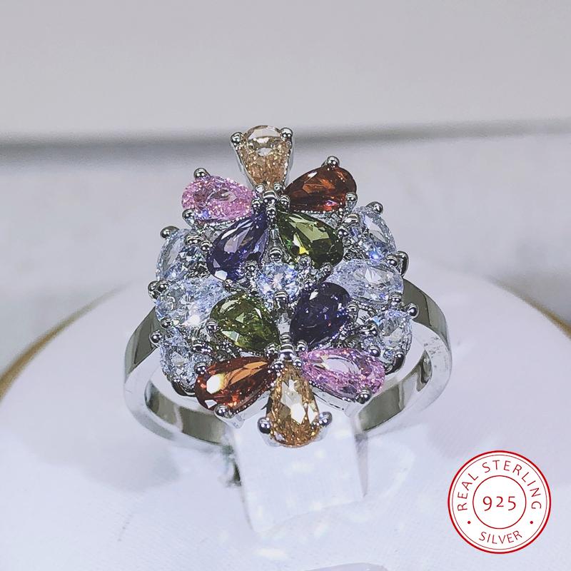 New Arrival Flower Shape Zircon Wedding Rings For Women Multicolor Crystal Zirconia Luxury Birthday Ring Party Jewelry Gift