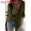 Streetwear Cotton Shirt With Spliced Design And Stand Collar For Casual Women