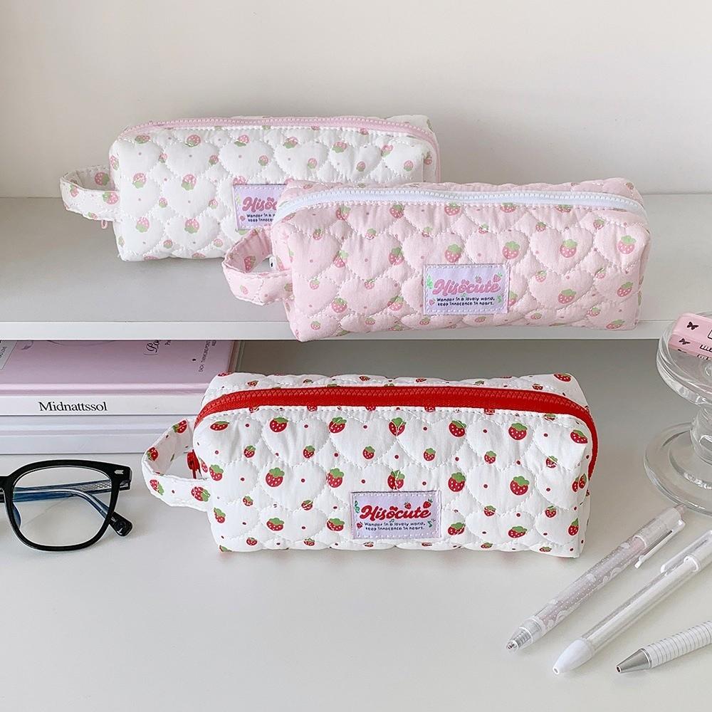 Large Capacity Pencil Case Quilted Zipper Pen Pouch Durable Pen Bag