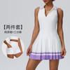Womens Sleeveless Polo Neck Tennis Dress Set Colorblock Pleated Sporty Skirt Outfit Gym Running Yoga