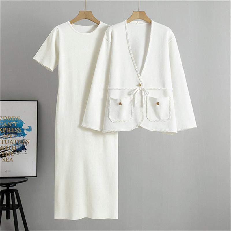 Женские платья Весенне-осенний комплект Повседневный Свободный Модный Кардиган Свитер Длинная Юбка Костюм из двух предметов