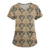 Women's Cute Printed Work Clothes V-neck Double Layer Pockets Basic Short Sleeve Top Pullover Valentines