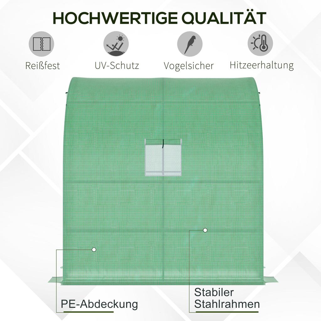 Walk-In Lean to Wall Greenhouse with Windows and Doors, Outdoor Green House with 3 Tiers 4 Wired Shelves, 200L x 100W x 215Hcm, Green