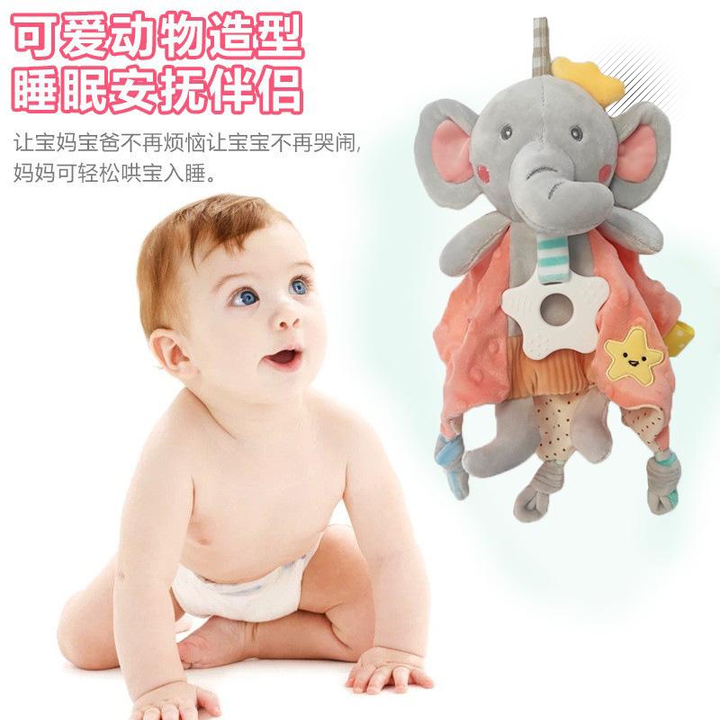 Baby Security Blanket with Rattle, Chewable Teething Toy for Newborns 0-12 Months, Soft Plush Sleep Companion Stuffed Animal