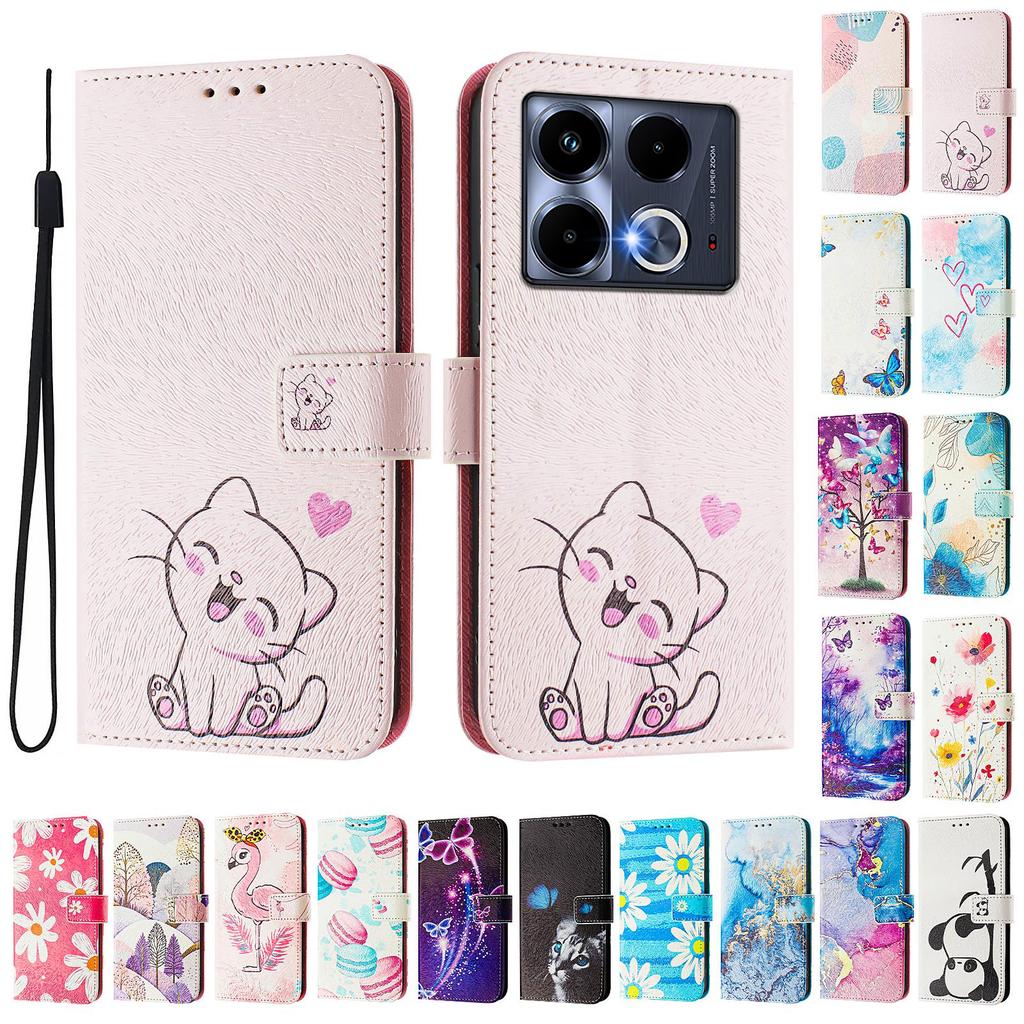 Cute Cat Luxury Painted Leather Case Wallet Book Style Cover for Infinix Smart 4 X653,Hot 9 Play,Hot 10 Play,Smart 6,X680,HOT 8,X650,HOT 40...