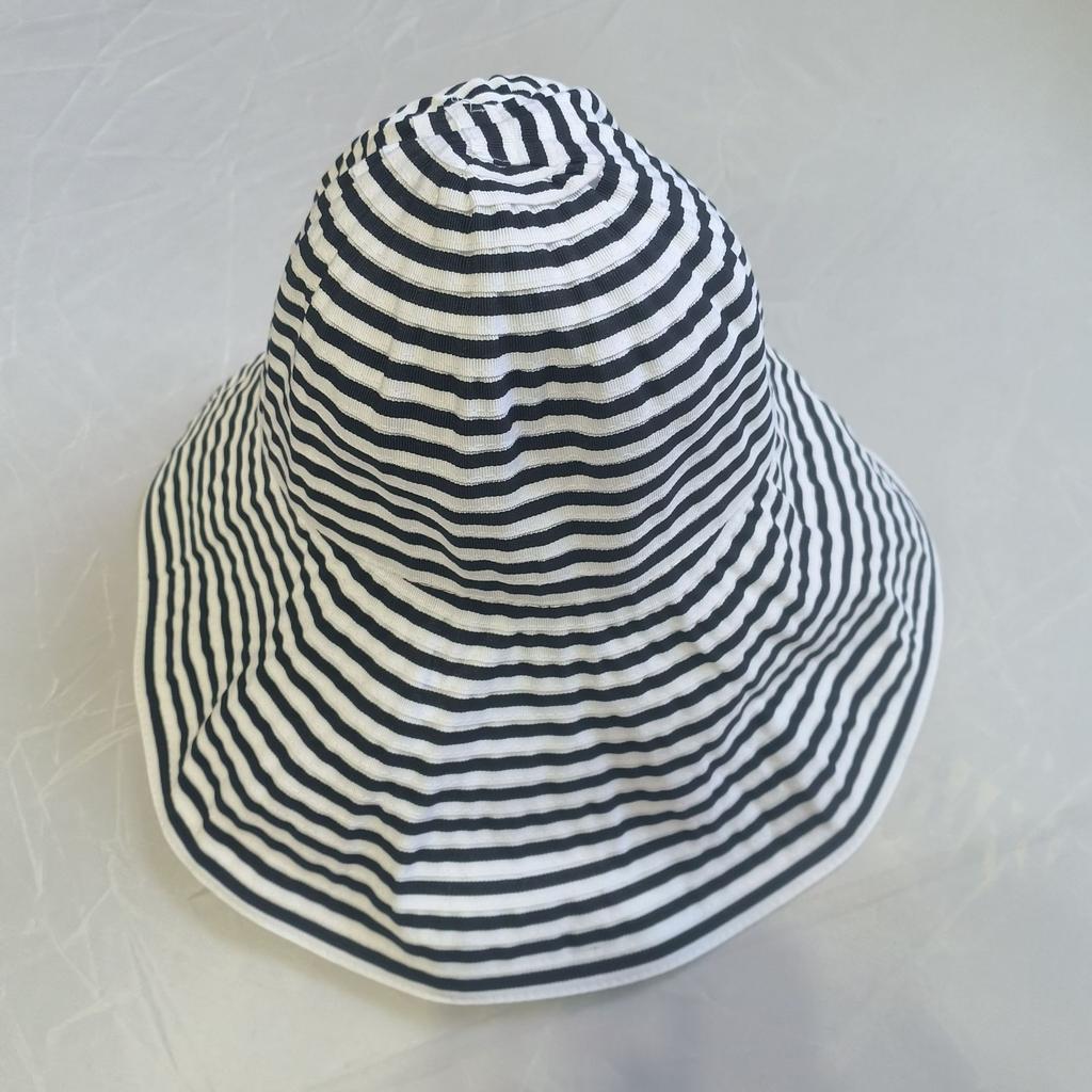Japan and Korea folding simple black and white striped large brim sunshade sunscreen windproof women's summer versatile quick-drying basin hat fl