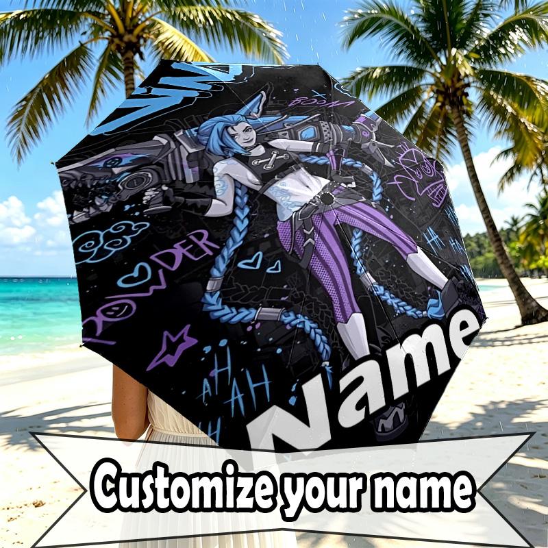 Custom Name Personalized Jinx Print Umbrella, Auto Open Close, 8‑Rib Sturdy Frame, Commute Camping Hiking Use, Birthday Gift