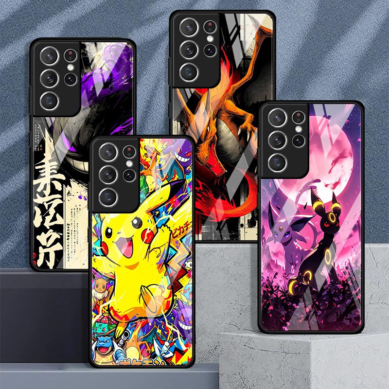 Luxury Phone Cover Glass Case for Samsung Galaxy S26 S25 Ultra S21 S22 S24 S20 FE S25+ S24+ S23+ S23 Plus Hot Anime Pokemon