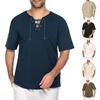 Men's Loose Casual Tops Summer Classic Fashion Cotton And Linen Short-sleeved Blouse Tops Simple Lace-up V-collared Casual Shirt