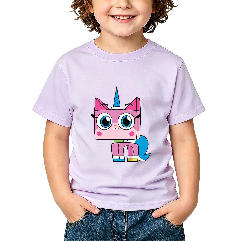 Мультяшная детская футболка Unikitty 100% хлопок с графическим принтом Детские футболки Милые для мальчиков и девочек Летние топы с круглым вырезом и коротким рукавом
