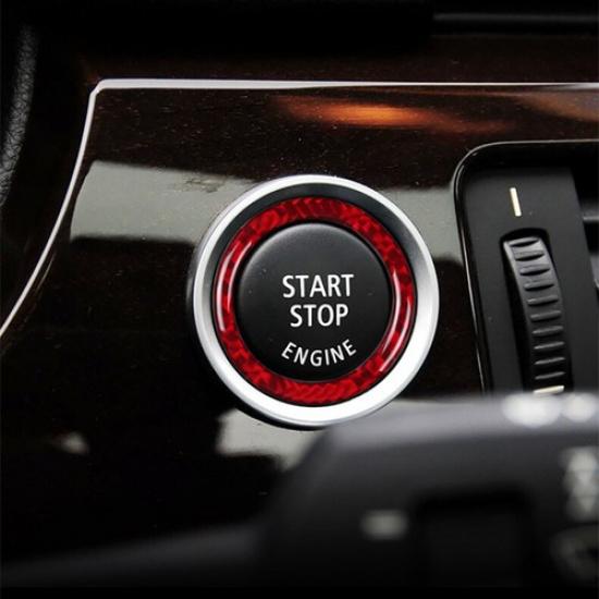 Red Carbon Fiber Engine Start Stop Button Ring Trim For BMW 3 E90 E92 E93 05-12