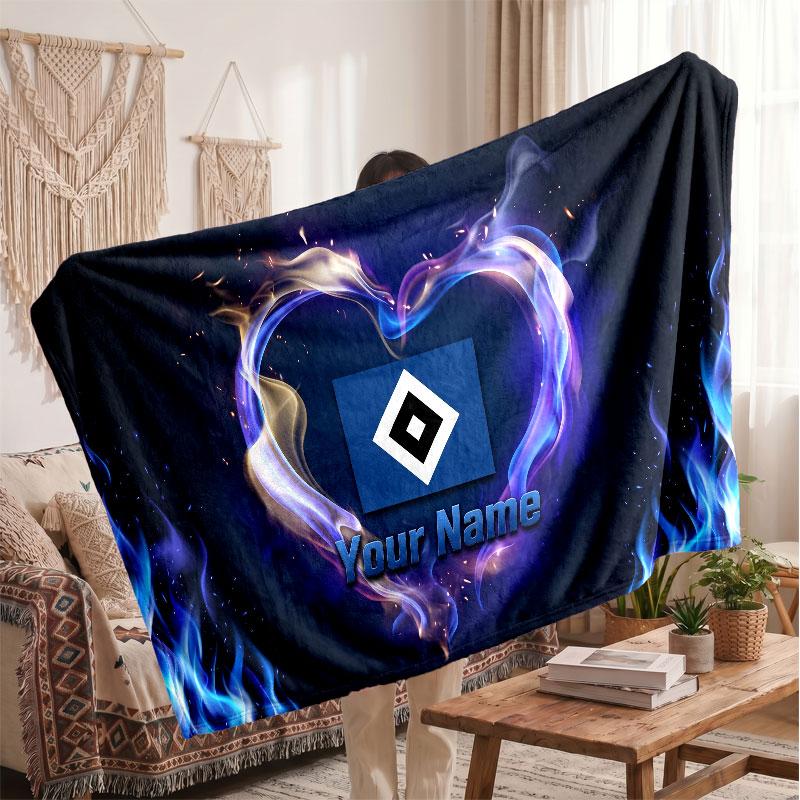 Hamburger SV Personalized Fleece Blanket With Football Logo, Custom Name Text Soft Warm Home Throw Blanket