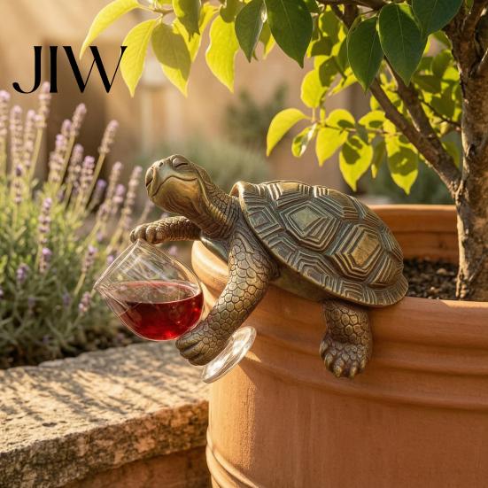 Realistic Resin Turtle Art Wine Drinking Figurine, Planter Hanger Statue, Plant Weather Resistant Yard Decor Pot Ornament for Flowerpot Edge