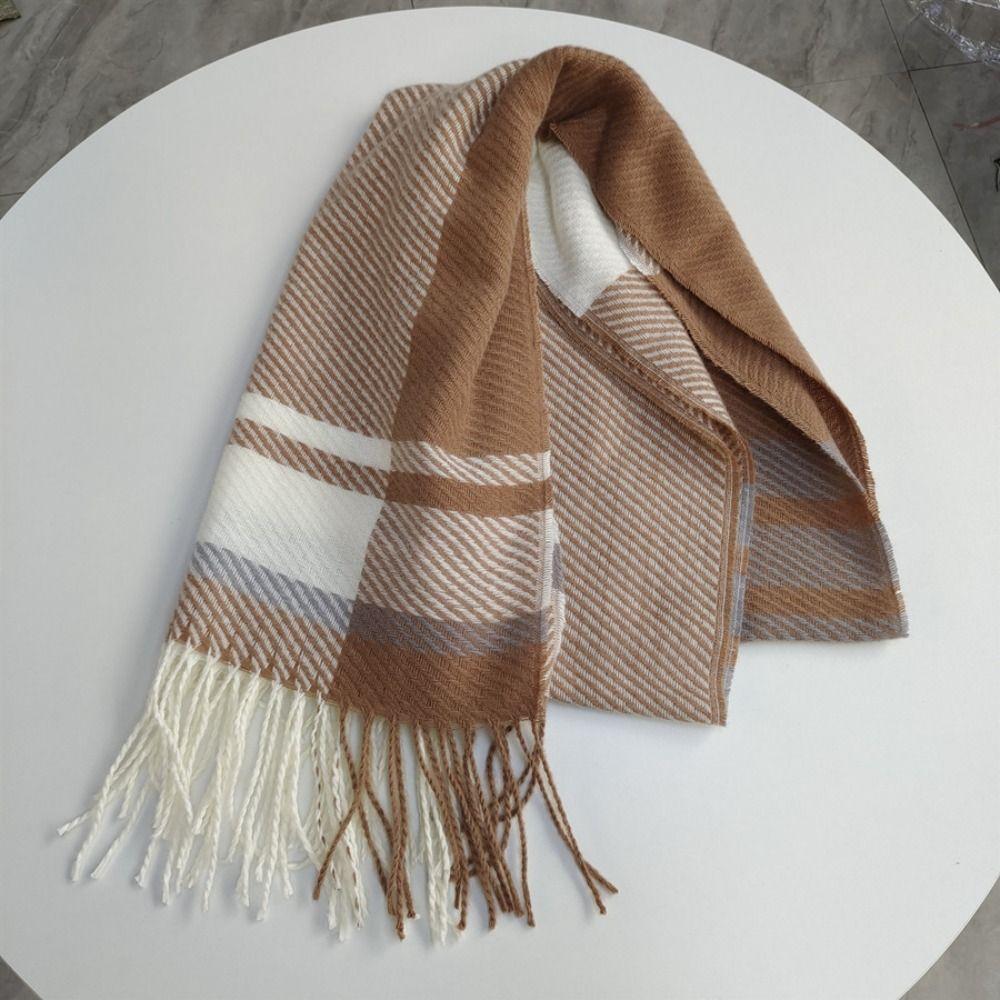 Korean Style Women's Cashmere Scarf Thickened Winter Neck Warmer Checkered Scarf  Autumn Winter