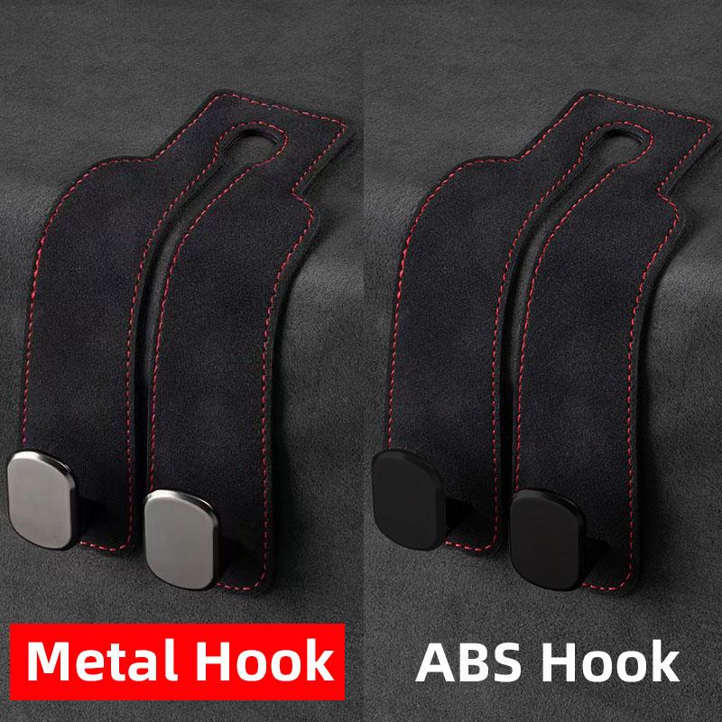 2 in 1 Quality Car Headrest Hook Premium Suede Rear Seat Hanging Dual Hook 20KG Large Load-Bearing Hook Hanger ABS/Metal Hook