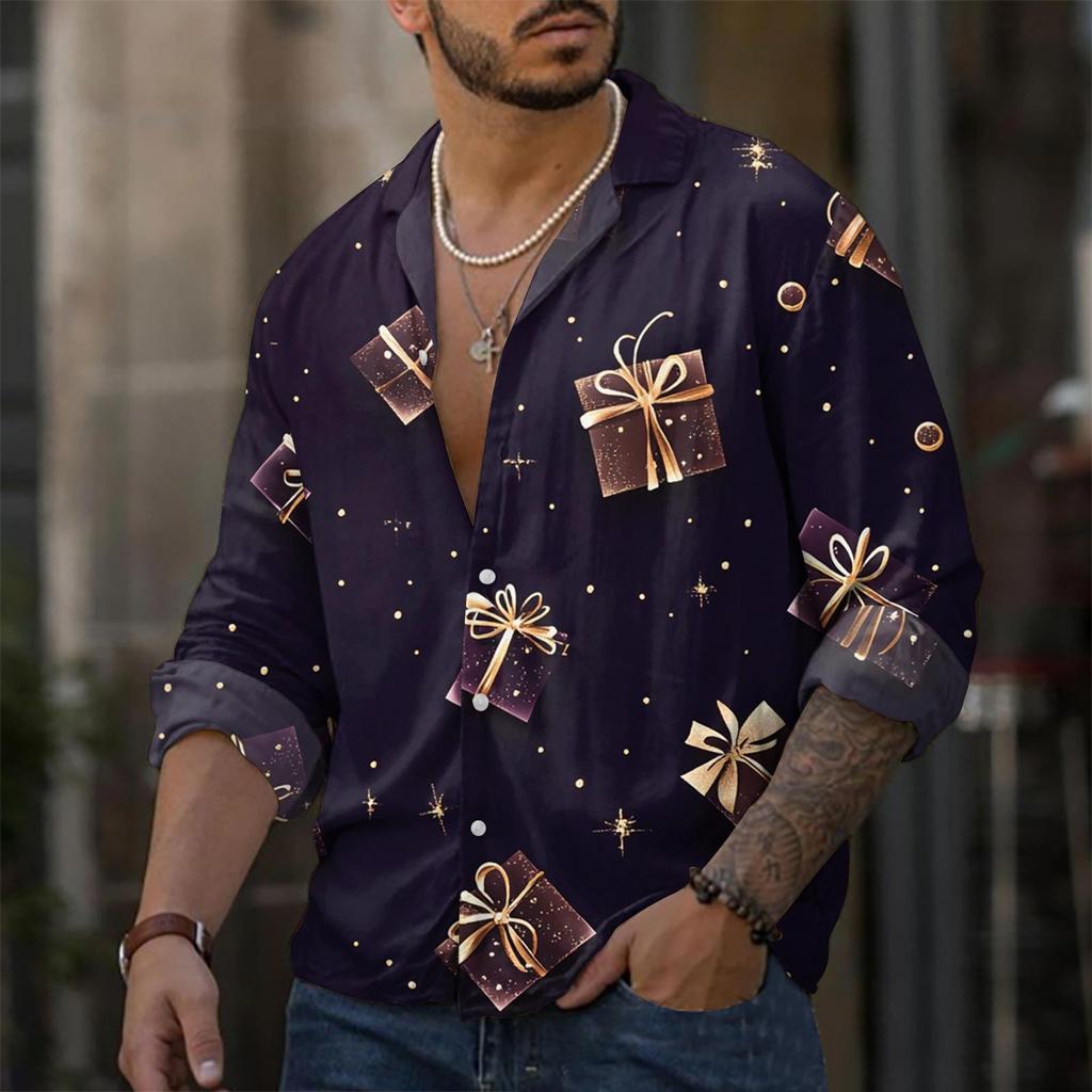Men'S Casual Loose Fitting Long Sleeved Shirt Fashionable Lapel Shirt Top
