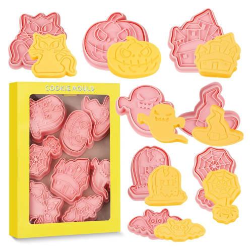BEAUTY PLAYER 8-Piece Halloween Cookie Cutter and Cake Mold Set, Includes Bat, Pumpkin, Ghost, Witch Hat, Castle, and Other Shapes, Baking Supplies (H