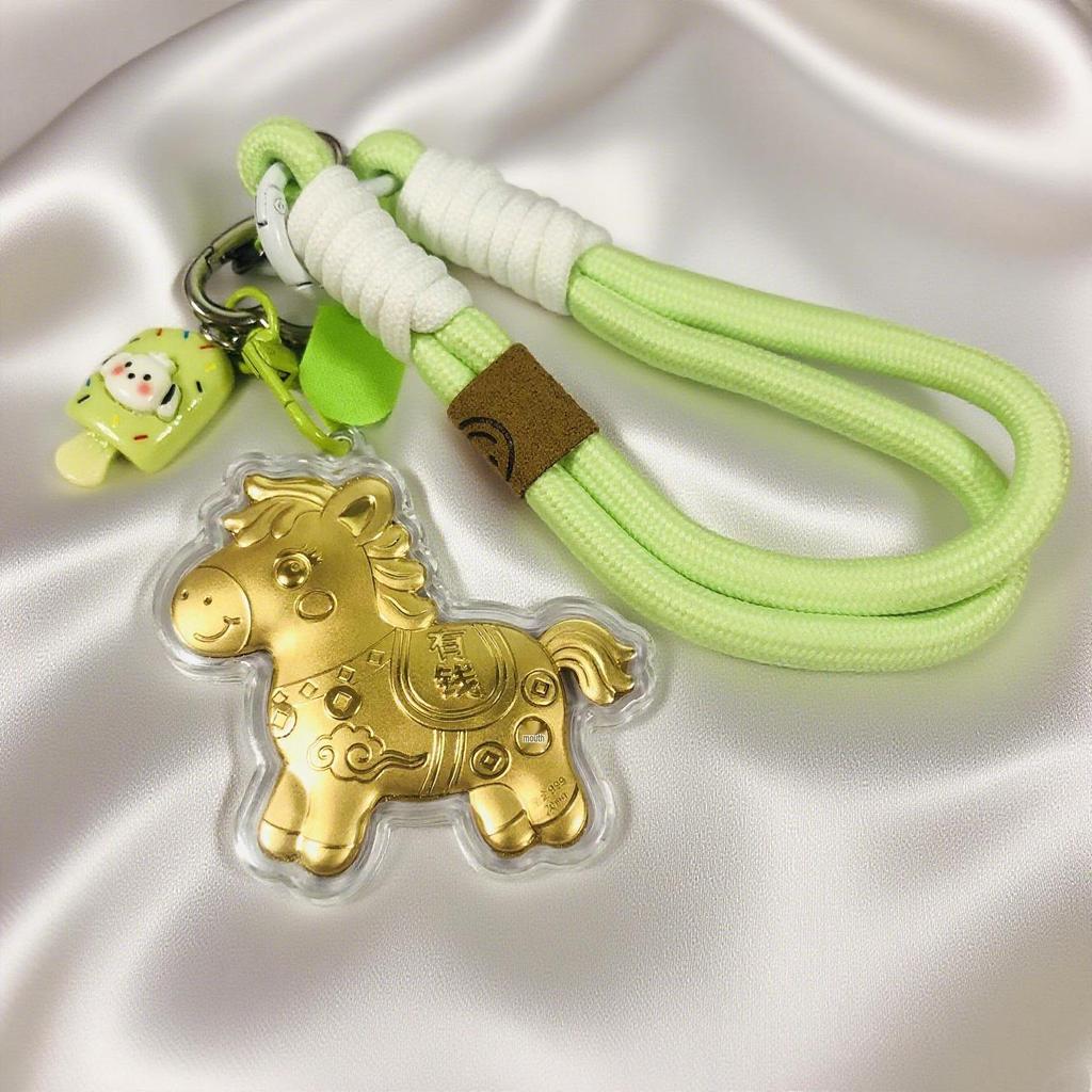999 Pure Gold 20mg Cartoon Horse Phone Chain & Keychain - Adorable Bag Charm Gift