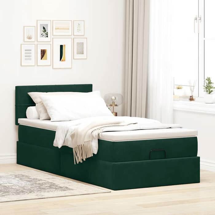 Maison Exclusive - Cadre de lit ottoman avec matelas vert foncé 90x190 cm velours