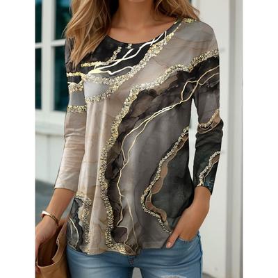 Женская футболка Футболка Топы Графический Абстрактный принт Длинный рукав Повседневная Мода на выходные Круглый вырез Стандартная посадка Весна и Лето