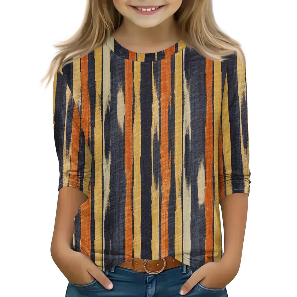 Топы с принтом для девочек 5-16 лет с круглым вырезом и рукавами 3/4 Футболки Модные топы Наряды Футболки