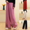 Women Chinese Style Vintage Cotton Linen Wide Leg Pants Female Summer Embroidery Elegant High Waist Solid Loose Trousers