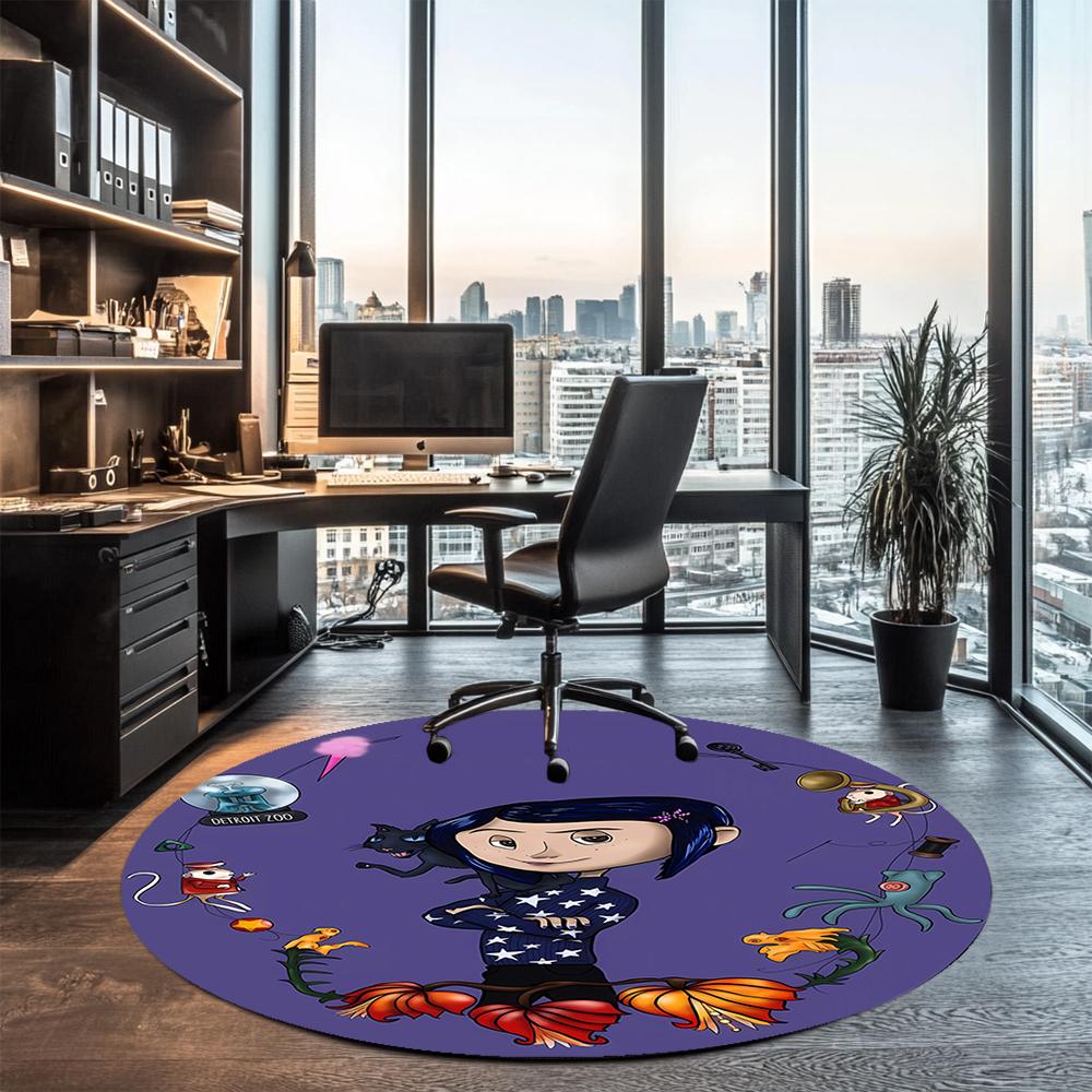 Coraline Printed Round Rug Carpet Chair Rug Area Rug Entryway Doormats,for Office Chair Living Room Bedroom Kitchen Room.
