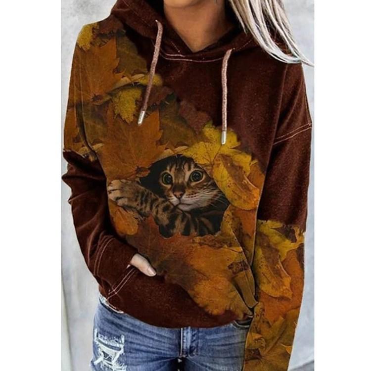 YYFS Женская мода осень-зима повседневные принты с длинным рукавом и капюшоном толстовки и свитшоты