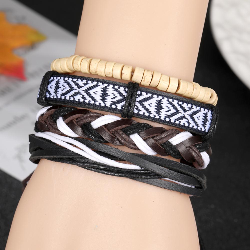Винтажные кожаные тканые многослойные браслеты в этническом стиле в стиле бохо Эффектные украшения для женщин и мужчин