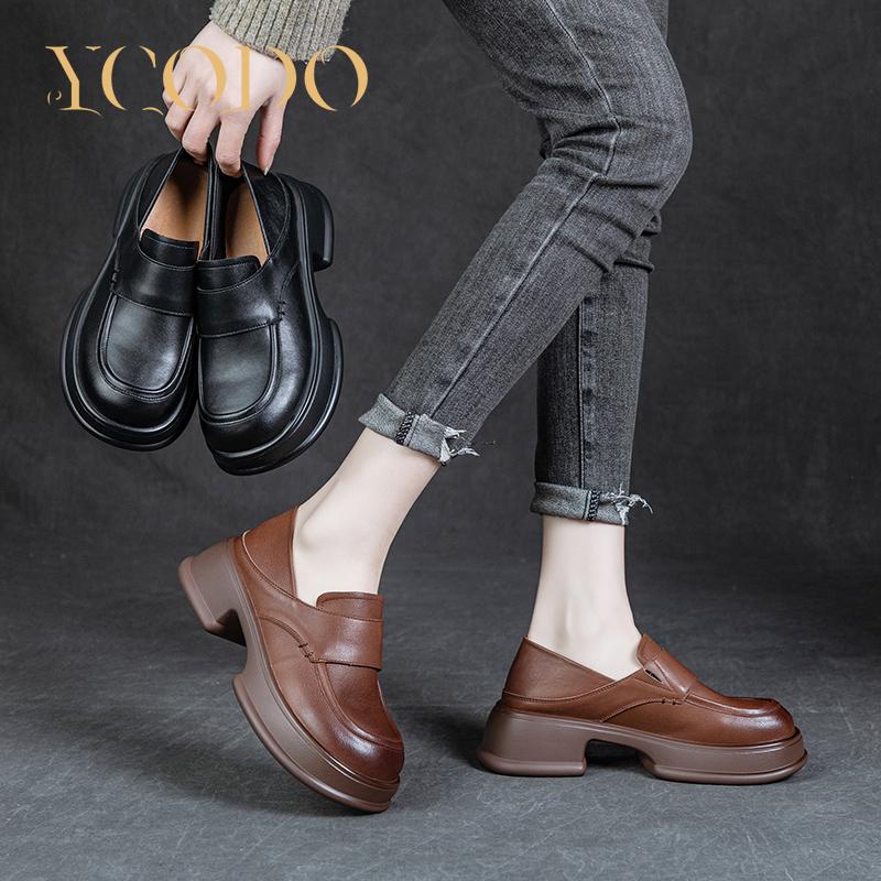 Женские весенние, летние и осенние лоферы из натуральной кожи на толстом каблуке, тапочки, кожаная обувь для двух видов обуви