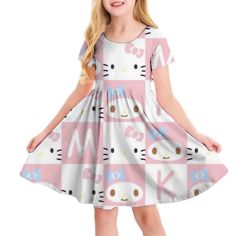 Детские футболки-платья с принтом Hello Kitty, Куроми, Моя Мелоди, Повседневное платье для девочек, Милая Кити для детей