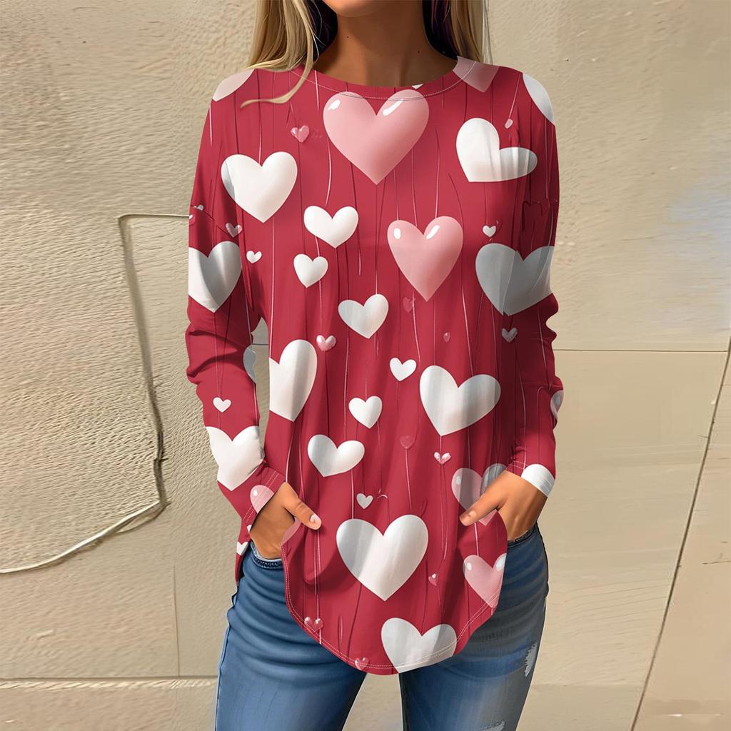 Футболки женские осенние повседневные рубашки с длинным рукавом толстовка винтажный графический принт топ пуловер ко Дню святого Валентина