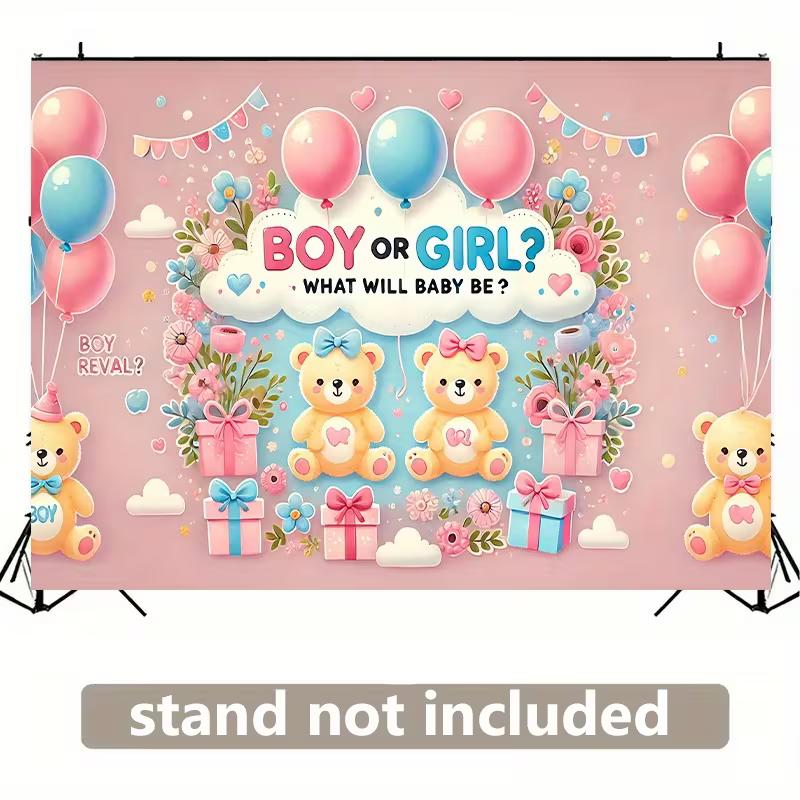 2D Gender Reveal Teddy Bear Tapestry, Pink Blue Balloon Baby Shower Decor
