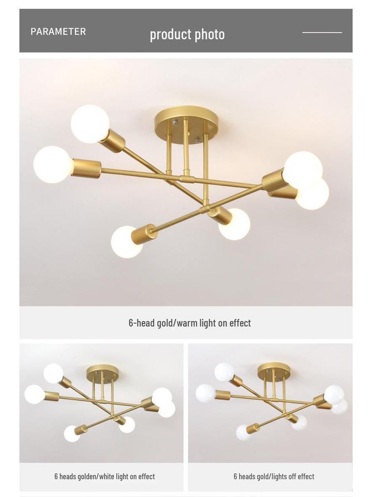 Modern Industrial Multi-Head Wrought Iron Ceiling Light for Living Room or Bedroom