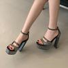 Spring New Square Head Open-toed Waterproof Table with High-heeled Sandals