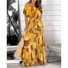 Summer Women's Ruffle Strapless Tie Printed Long Dress