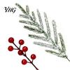 Winter Wedding Floral Greenery Artificial Christmas Snow Pine Branches And Red Berry Stems, Snowy Norfolk Stem, Faux Plastic Needles for Crafts White