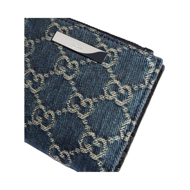 Gucci Zipper Closure Denim Wallet Small Women's Dark Blue