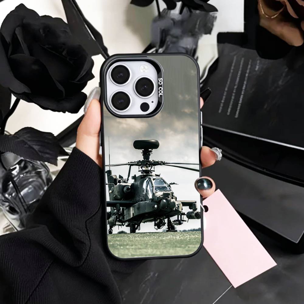 Apache AH-64 Helicopter Gunships Phone Case For iPhone17,16,15,14,13,12,11 Plus,Pro Max Colored Silver Plated Inside Cover