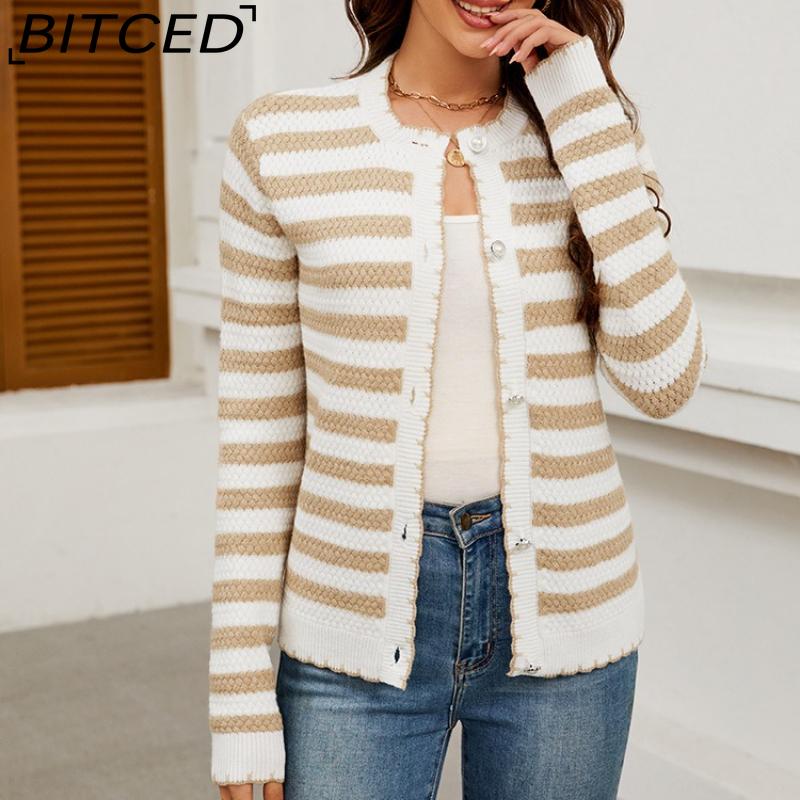 BITCED Autumn/Winter Women's Striped Knitted Cardigan with Buttons